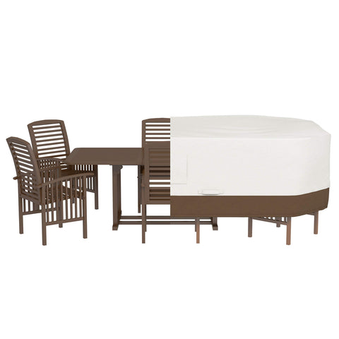 Outdoor Patio Furniture Cover For Large Table And Chairs Waterproof UV Resistant Weatherproof With Secure Straps Beige Tan 110 By 84 Inches