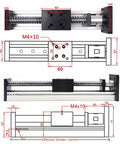 Technical diagram of 4 Inch Stroke Linear Stage With 1605 Ballscrew And Mini Single Linear Guide Rail for DIY CNC setup.