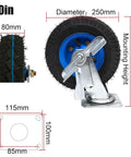 Premium Heavy Duty Pneumatic Rubber Swivel Caster Wheels With Locking Brakes, 10in diameter, featuring durable tread for smooth rolling.