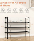 Three Tier Shoe Rack Organizer With Five Hooks For Closet, Stackable Free Standing Shoe Storage For Sneakers And Boots