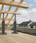 Heavy Duty Adjustable Floor Jacks, 11.8 to 16 Inch Telescoping Height, 11,000 Lb Capacity Per Jack, 2 Pack, shown installed on a wooden structure.