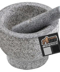 100 Percent Natural Granite Mortar And Pestle Set With Non Scratch Base Heavy Duty Unpolished Molcajete, 1.5 Cup, Gray, top view