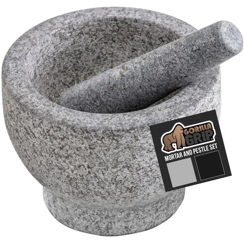 100 Percent Natural Granite Mortar And Pestle Set With Non Scratch Base Heavy Duty Unpolished Molcajete, 1.5 Cup, Gray, top view