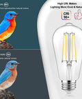 Comparison of Dimmable Vintage LED Edison Bulbs 8W Equivalent To 100W ST64 Antique Filament Bulbs With 95 CRI Warm White 2700K against lower CRI bulb showing color accuracy with bird image.