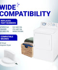 Dryer Timer Control Knob With Beefed Up Metal Ring For Hotpoint And GE Dryers D Shaped Shaft Compatible Easy Install Replacement Fits HTDX100EM8WW HTDX100ED6WW HTDX100EM6WW HTDX100GM8WW HTDX100ED2WW displayed beside a white dryer with a laundry basket