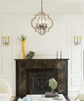 4 Light Farmhouse Chandelier With Handmade Wood Frame And Rustic Bronze Arms, Ceiling Light Fixture For Living Room