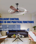 Living room with 60 Inch Outdoor Farmhouse Ceiling Fan With No Light And Remote Control, 3 Solid Wood Blades, Walnut Finish