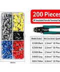 Top Tier Wire Terminal Ferrules Kit Boasting 200 Pieces Of Insulated Copper Connectors Plus Crimper Tool And Organized Case Perfect For Heavy Duty Electrical Wiring Jobs That Need Precision And Style, 128mm case