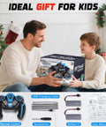 Father and son with Amphibious One To Sixteen Scale Remote Control Monster Truck With Waterproof Sealed Body packaging