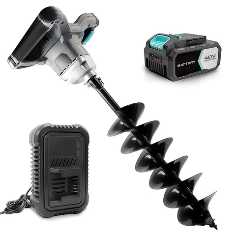 40V Brushless Cordless Earth Auger 6 Inch Post Hole Digger With 2.5Ah Battery And 4A Charger LED Work Light Forward And Reverse Rotation