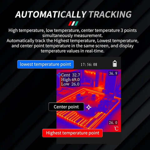 High Resolution 240x240 Thermal Imager With 25 Hz Refresh Rate, Temperature Alarm, Handheld Infrared Camera display with temperature points