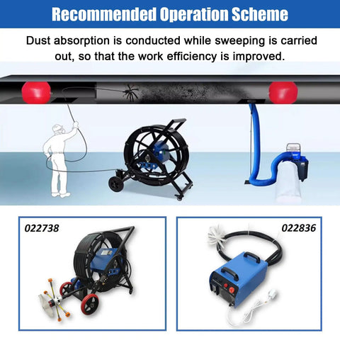 Heavy Duty Industrial Air Duct Dust Busting Cleaner For Commercial Central HVAC Systems With 4000 Cubic Meters Per Hour Suction 16.4 Ft Duct Length And 4.9 To 9.8 Ft Ceiling Height Built For Warehouses And Workshops, blue unit with duct reel