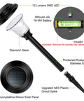 Glass Solar Lights Outdoor Waterproof 8 Pack showing parts: diamond glass shade, stainless steel body, solar panel, LED, battery.