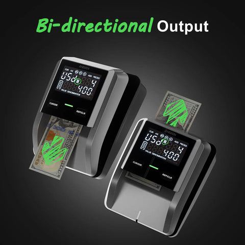 Counterfeit Bill Detector With 2.8 Inch Digital Screen, UV MG IR And Image Detection, checking dollar bills bi-directionally.