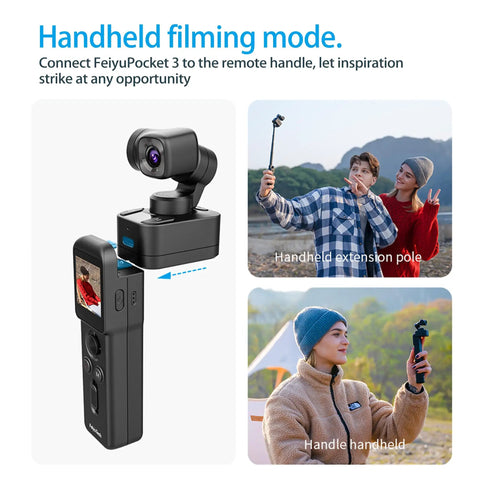 Pocket 3 Kit Handheld 4K Vlogging Camera With 3 Axis Gimbal And Image Stabilization with handheld extension and remote handle.