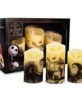 Nightmare Before Christmas LED Flickering Flameless Candles Set Of 3 With Auto Timers For Totally Spooky Halloween Decor displayed