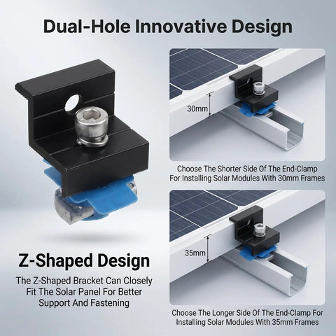 10 Piece Solar Panel End Clamps Mounting Kit For Unistrut And Aluminum Rails 30mm And 35mm With Nuts Bolts And Wrench.