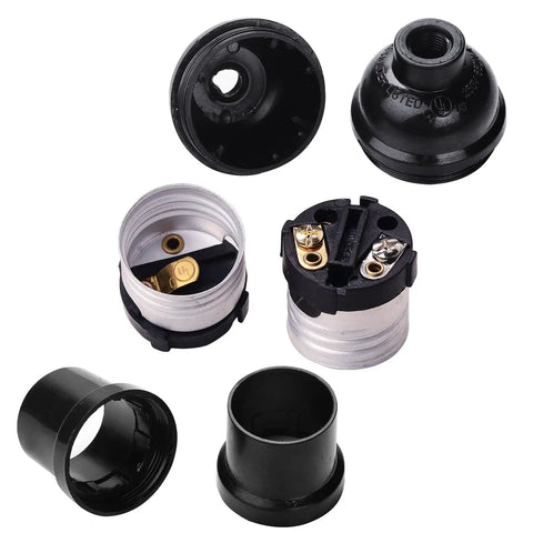 E26 E27 Light Socket Set 8 Pack Black Edison Retro Pendant Lamp Holder Plastic Screw In Socket UL Listed 250W Fire Resistant And Heat Resistant Up To 200C For Home Office DIY Projects