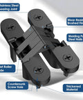 Heavy Duty Invisible Door Hinges 180 Degree Swivel Black Four Pack Solid Zinc Alloy Cabinet Hardware with detailed features shown.
