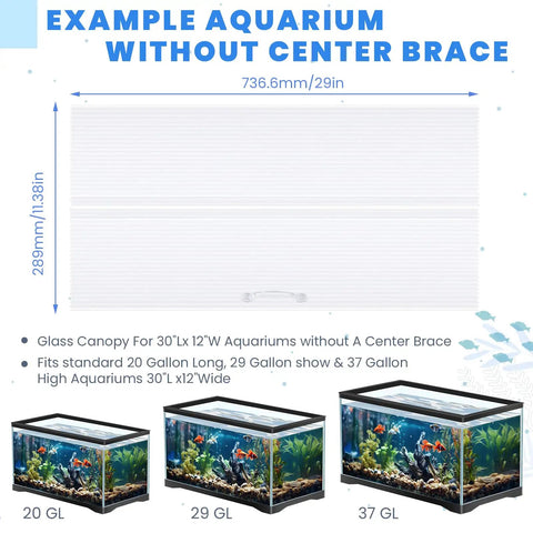 Durable Polycarbonate Aquarium Canopy Set For 20, 29, And 37 Gallon Tanks Clear Fish Tank Lid Without Center Brace 29 X 11.38 X 0.24 Inches Easy Top Access Crack Resistant Keeps Heat In And Pets Out