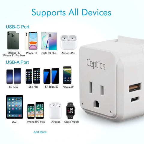 Worldwide Travel Power Adapter Set With 20W Power Delivery And Quick Charge, Dual USB Ports And USB C, 2 USA Outlets, Compact And Safe