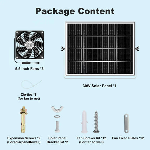 Five Point Five Inch Solar Chicken Coop Fans Kit 3 Pack 30W Solar Exhaust And Intake Fans For Greenhouses Outdoor Sheds Dog Houses Waterproof Ventilation Air Circulation And Cooling