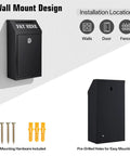 Locking Cash Box With Slot For Donations, Metal Money Box With Keyed Lock And 4 Keys, Wall Mount Design, Black