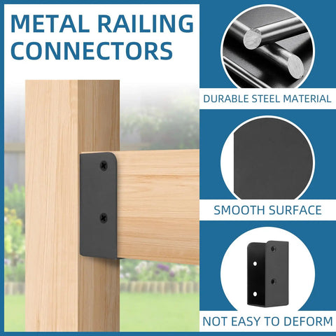20 Pack Deck Railing Brackets For 2x4 Wood Posts One And A Half Inch Black Powder Coated Carbon Steel Connectors For Fences Porches And Handrails Durable Heavy Duty Hardware For DIY Installation with metal railing connectors infographic
