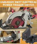 Real Tough SW77 Trigger Switch Replacement For Skil Bosch Ryobi Ridgid Worm Drive Circular Saws, close-up of power tool trigger.