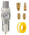 Industrial Air Compressor Filter Regulator Combo 3/8 Inch NPT 0-150 PSI with fittings and tape for pneumatic tools