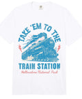 Take Em To The Train Station Tee Highlight Bold Locomotive Graphics Ideal For Train Buffs Wanting A Clean Heavyweight Cotton Shirt.