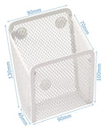 Magnetic Pencil Holder Mesh Stainless Steel Pen Basket With Three Strong Magnets, shown from front with measurements