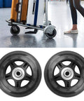 80mm PU Replacement Luggage Wheels with ABEC-7 Bearings for Suitcases, shown next to a luggage trolley on tile floor.