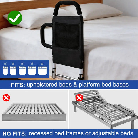 Upgraded Bed Assist Rail For Seniors And Post Surgery Recovery, Adjustable Safety Bed Cane, suitable beds shown, no-slip grip