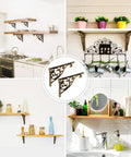 8 Inch Heavy Duty Antique Brass Shelf Brackets Set Of 4 For Wall Mounted Shelves Victorian Baroque Style in kitchen decor