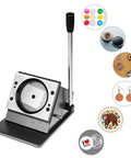 3 Inch Button Paper Cutter And Badge Die Cutter for DIY Stamps and Card Buttons, heavy-duty metal cutter with precise steel blade, shown with 75mm projects