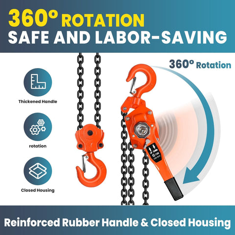 Heavy Duty Manual Chain Winch Lever Hoist 13200 Lbs Come Along With Upgraded Auto Chain Lead And 360 Degree Rotating Hook