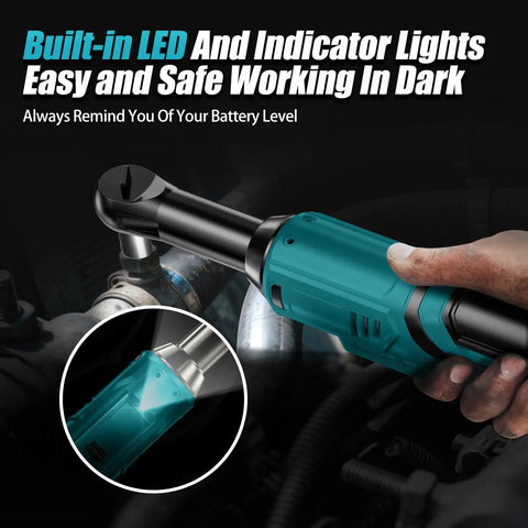 21V Cordless Ratchet Wrench Kit With 60 Ft Lbs Torque, 400 RPM, Extended Battery, Workhorse Power, shown in use with LED light