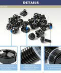Top Tier M5 Rack Screws 50 Piece Set With Smooth Zinc Finish And Every Cage Nut Crown Washers Plus Plastic Pad You Need To Lock Down Server Cabinets Network Gear, showing black screws and details.