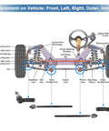 6 Piece Front Inner Outer Tie Rod Ends Kit With Boots For Ram 1500 2013-2018 5-Lug And Ram 1500 Classic 2019-2022 Drag Link Steering Suspension Replacement diagram