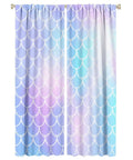 Mermaid Blackout Curtains For Girls Bedroom With Ocean Wave And Fish Scale Pattern, Blue And Pink, 2 Panels Each 21x63 Inches