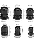 Waterproof Nylon Cable Gland Kit IP68 With Sealing Gaskets PG7 to PG19 sizes shown with measurements