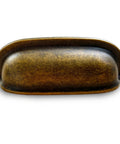 Front view of Antique Brass Farmhouse Cabinet Pulls Shell Shape Rustic Kitchen Cabinet Handles 2 Pack with 2.5 Inch Hole Center