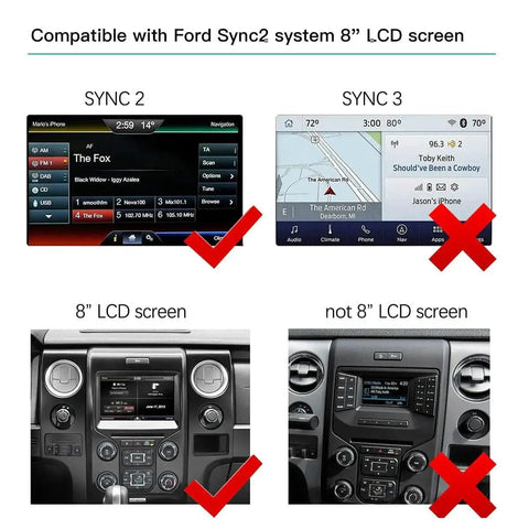 Wireless CarPlay And Android Auto Retrofit Kit Decoder For Ford 2013 2015 With Sync2 8 Inch LCD Screen MirrorLink Navigation