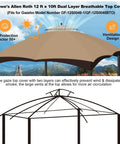 Replacement Canopy Top For 10x12 Gazebo With Double Tier Roof And Air Vent Heavy Duty Waterproof Khaki Cover for outdoor use