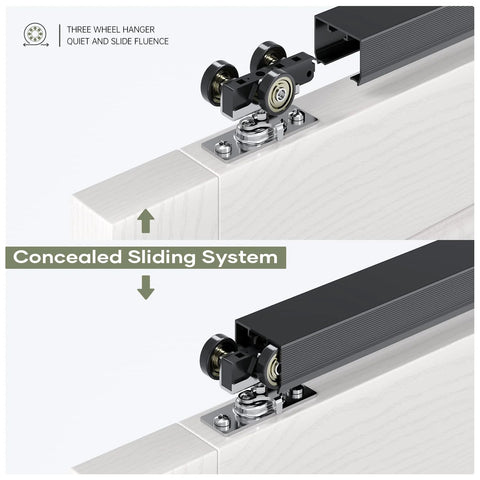 Six Foot Sliding Pocket Door Hardware Kit Black With Aluminum Box Rail, Commercial Grade, Smooth Quiet Operation, Easy Install