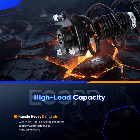 Drop In Ready Direct Replacement Complete Strut Assembly Front Left And Right For Hyundai Sonata 2012 2013 2014 And Kia Optima 2012 2013 2014 2015 Preassembled With Coil Spring Bearing Mount Bumper Boot Isolator showcasing high-load capacity on cracked ground