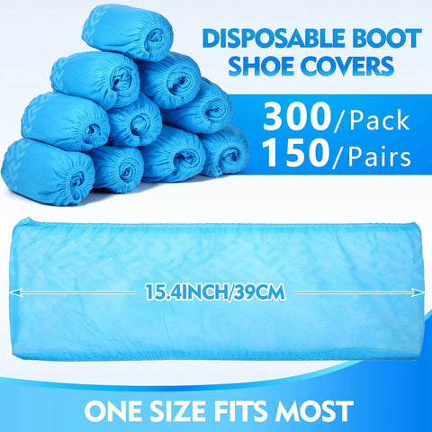 300 Pack Disposable Shoe Covers Non Slip Heavy Duty Booties For Indoors Contractors Breathable Waterproof 35 GSM Blue rolls shown