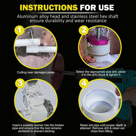 Instruction steps for 2-1/2 Inch PVC Pipe Reamer Tool For Precise Reaming Of Schedule 40 PVC CPVC And ABS Fittings