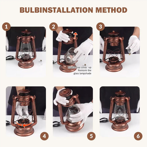 Step-by-step guide to installing bulb in Rustic Lantern Table Lamp With Glass Shade For Living Room And Bedroom